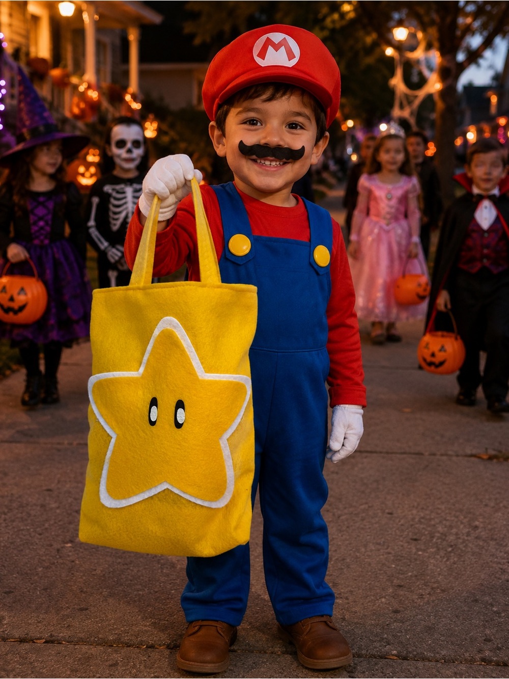 Mario World/ star/ Halloween trick or treat felt bag